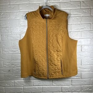 CJ Banks Quilted Vest Plus Size 3X Yellow Full Zip Pockets Mock Neck
